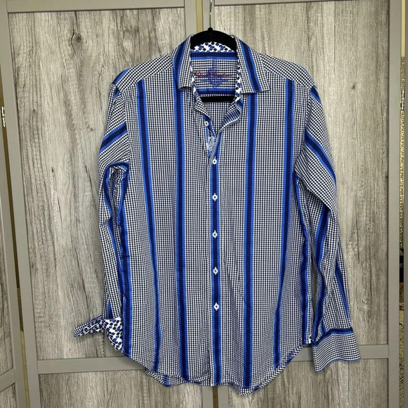 Robert Graham Mens Button Down Shirt Checkered Striped Preppy Size S - Picture 1 of 9